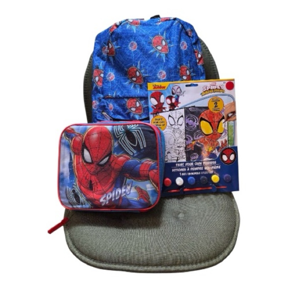 NWT Marvel Comics Spiderman Backpack lunch tote bag zippered travel set